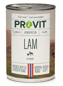 Provit Lam er et fullfôr til hund basert på kun én proteinkilde - lam. Provit Lam er et fôr med høy smakelighet og lavt fettinnhold, for voksne hunder som elsker lam