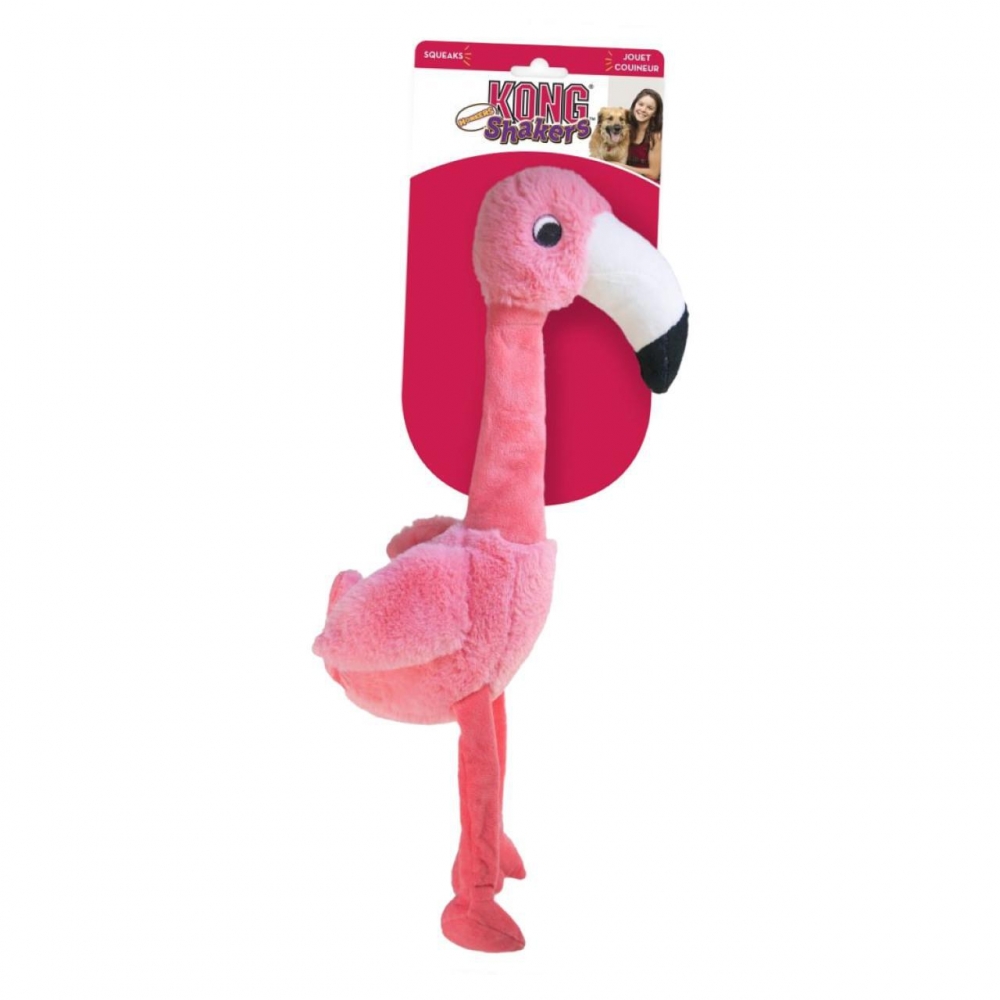 Deilig myk hundeleke i form av en flamingo med spennende lang hals og pipelyd.