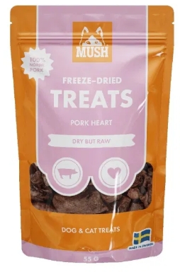 Oppdag Mush Frysetørket Godbit Grisehjerte – en naturlig godbit laget av 100% rent grisehjerte. Frysetørkingen bevarer alle næringsstoffene og den fyldige, naturlige smaken, noe som gjør dette til en perfekt godbit for trening og belønning.