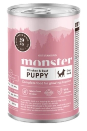 Monster Puppy Grain Free Kylling 400 g
Monster Puppy Grain Free Kylling er utviklet for å møte de ernæringsmessige behovene til voksende valper. Våtfôret er det perfekte valget for valpens helse og velvære.