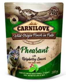 Carnilove Dog Phesant Raspberry Leaves Paté 300 g
Velsmakende våtfôr til hunder som inneholder fasan og kalkun. Høyt kjøttinnhold.