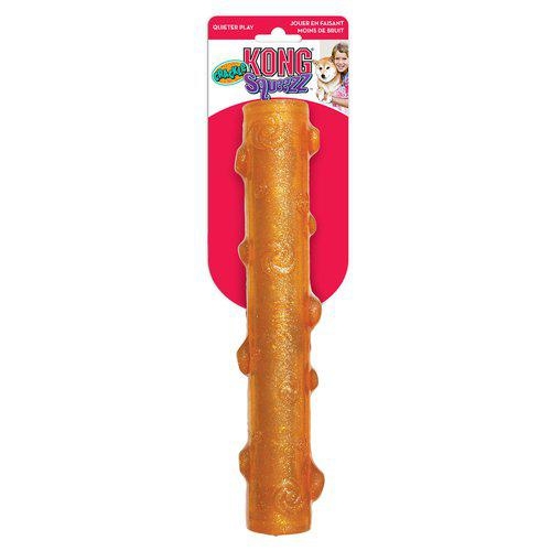 Kong Squeezz Crackle stick er en fleksibel og glitrende leke.