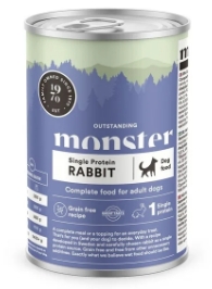 Monster Dog Adult Kanin 400 g
description: Monster Adult Single Kanin er det ideelle våtfôret for voksne hunder, med kanin som hovedingrediens for å støtte muskelvekst og en sunn mage.