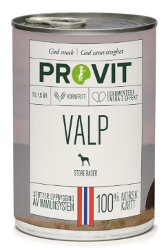 Provit Valp er et fullfôr tilpasset valper av store raser. Fôret sørger for naturlig vekst, regulerer magen og utvikler hjernen.