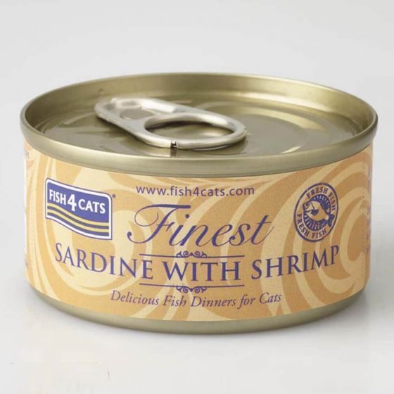 Våtfôr til katt med sardin og reker.