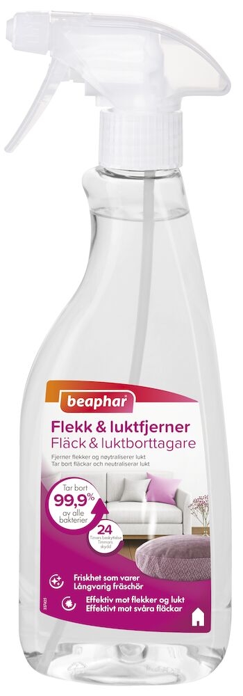 Fjerner raskt og effektivt 99,9% av bakterier
Fjerner flekker og lukt