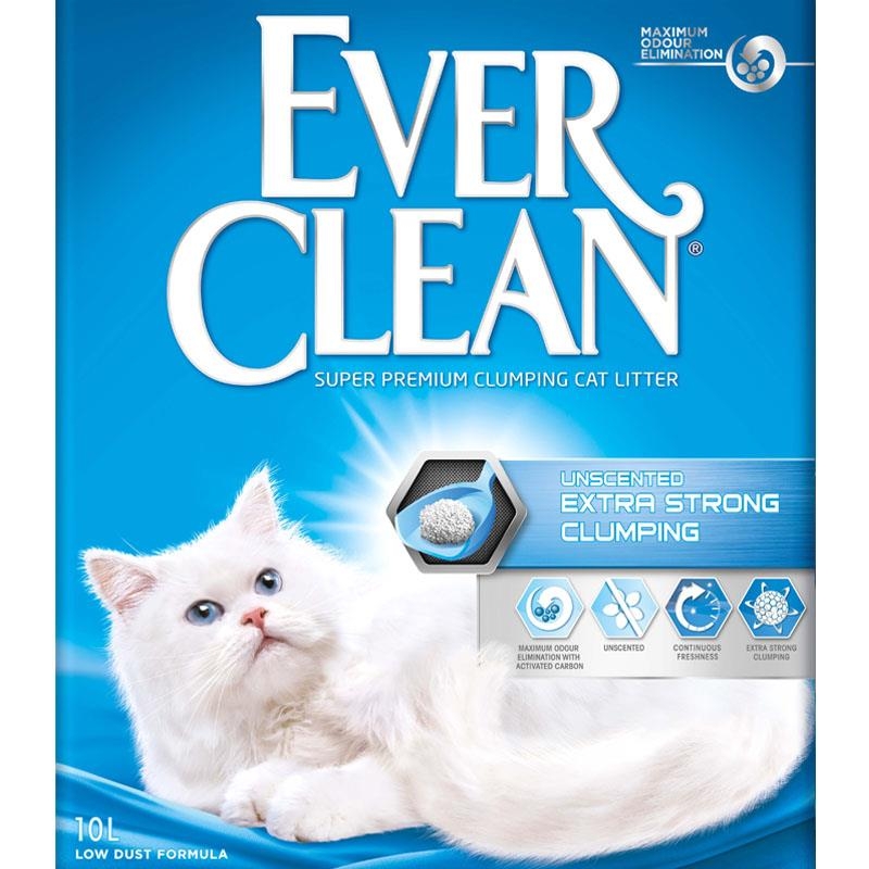 Ever Clean Extra Strong Unscented er en uparfymert kattesand i høy kvalitet med maksimal klumpeevne. 