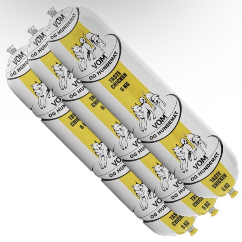 TASTE 100% Chicken er et tilleggsfôr for voksne hunder, laget utelukkende av råvarer fra kylling. Kylling er en utmerket proteinkilde av høy kvalitet, som er svært viktig for å opprettholde og bygge muskler og vev i kroppen. 18kg esker består av 3stk 6kg 