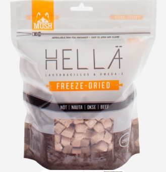 HELLÄ Freeze-dried storfe er den frysetørkede versjonen av Hellä Storfe, som er et funksjonelt fullfôr med høyt proteininnhold. 
