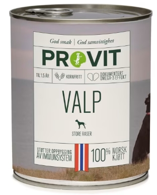 Provit Valp er et fullfôr tilpasset valper av store raser. Fôret sørger for naturlig vekst, regulerer magen og utvikler hjernen. 